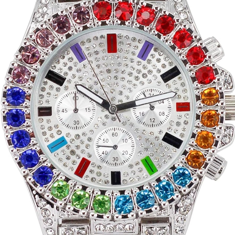 Men's Silver Multicolor Crystal Watch